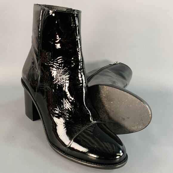 ZADIG & VOLTAIRE Size 10 Black Patent Leather Stacked Heel Cap Toe Boots - Picture 5 of 8